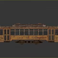 Rusty Vintage Tram Model With Yellow Exterior Windows And Roof Antenna On Dark Background