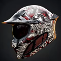 Gorjus Helmet With Intricate Red Black White Gold Designs Carbon Fiber And Tinted Visor