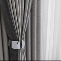 Modern Double Layer Curtains With Dark Outer And Sheer Inner Fabric Ring Hooks 3d model