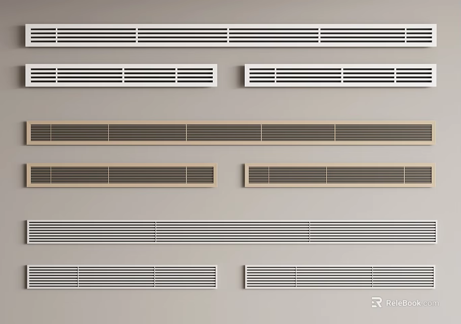Different Designs Of Air Conditioner Vents With Grille Patterns In White And Beige 3d model 