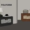 Poliform Modern Bedside Tables With Glass Door Patterned Detail Featuring Lamp Radio And Dried Flowers