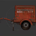 Red Vintage Single Wheel Trailer With Rustic Metal Body And Old Design