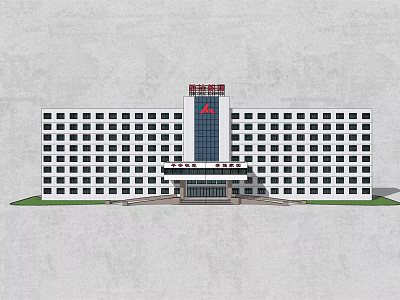 Modern Office Building Exterior Design With White Facade Many Windows And Red Logo 3d model