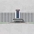Modern Office Building Exterior Design With White Facade Many Windows And Red Logo