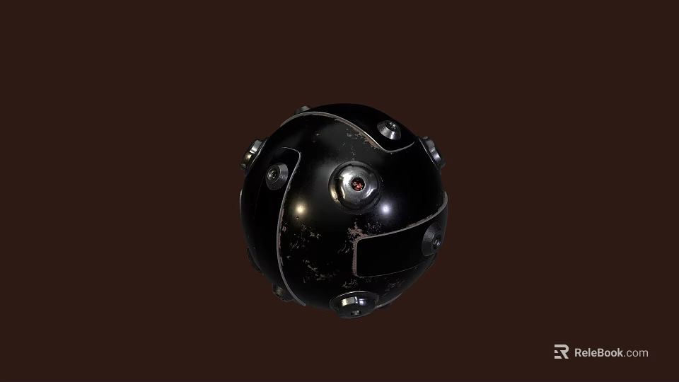 Black Spherical Object With Metallic Components And Shiny Surface Features 3d model 