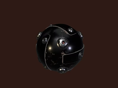 Black Spherical Object With Metallic Components And Shiny Surface Features 3d model