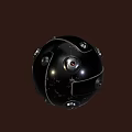 Black Spherical Object With Metallic Components And Shiny Surface Features