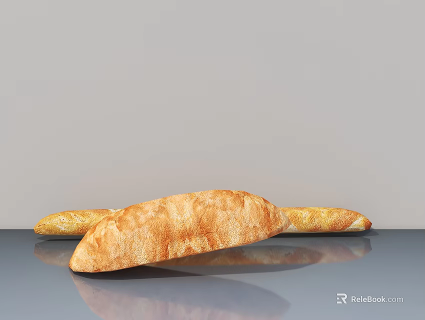 Fresh Golden Baguettes Placed On Gray Tabletop With Gray Background 3d model 