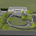 Modern Garden Landscape With Water Feature Circular Stepping Stones Green Trees And Sculpture