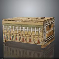 Ancient Egyptian Style Wooden Box On Legs With Colorful Geometric Patterns And Lid