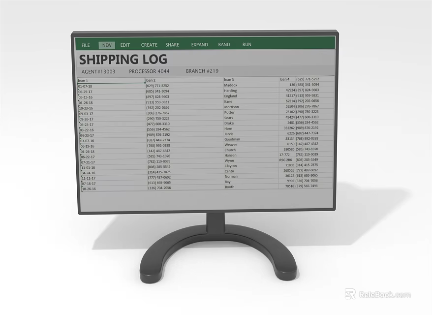 Computer Monitor Displaying Shipping Log And Logistics Data Table On Screen 3d model 