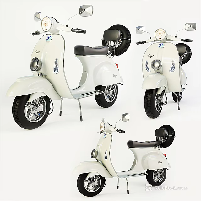 Vintage White Scooter With Black Seat Round Headlight And Rearview Mirrors 3d model 