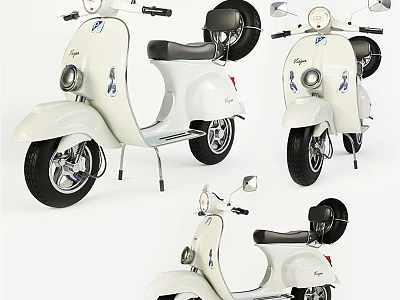 Vintage White Scooter With Black Seat Round Headlight And Rearview Mirrors 3d model