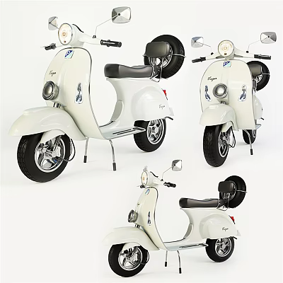 Vintage White Scooter With Black Seat Round Headlight And Rearview Mirrors 3d model