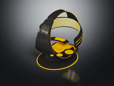 Modern Stylish Chair Design With Black Yellow Color Scheme Streamlined Structure And Circular Base 3d model