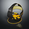 Modern Stylish Chair Design With Black Yellow Color Scheme Streamlined Structure And Circular Base