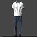 White Polo Shirt With Blue Collar And Matching Blue Track Pants Set