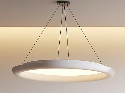 Modern Circular White Chandelier With Black Hanging Wires And Soft Lighting 3d model
