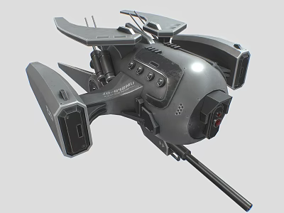 Futuristic Metallic Mechanical Device With Multiple Wings And Long Propulsion Barrel 3d model