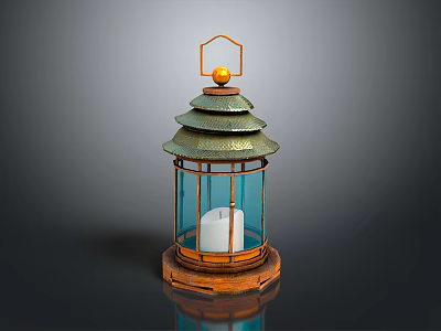 Elegant Decorative Lantern With Glass Panels Metal Frame And Candle Inside 3d model