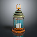 Elegant Decorative Lantern With Glass Panels Metal Frame And Candle Inside