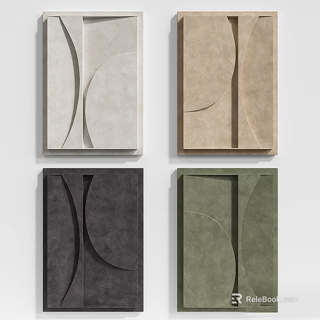 Modern Abstract Wall Art In Various Colors With Curved Geometric Designs 3d model 