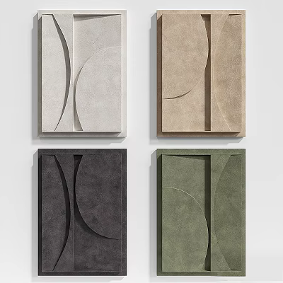 Modern Abstract Wall Art In Various Colors With Curved Geometric Designs 3d model