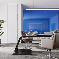 Modern Office Interior With Whiteboard Notes Charts Brown Desk Chairs And Bookshelf