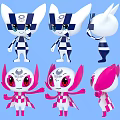 Cartoon Character Decorative Ornament Set With Blue White Pink Checkerboard And Various Poses