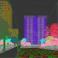 Modern High Rise Residential Building With Green Lawn Trees And Canopy Walkway