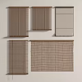 Various Styles Of Woven Window Blinds In Brown And Beige On White Wall