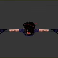 Dark Haired Character With Purple Top Blue Skirt And Red Bioluminescent Arms Against Grey Background