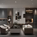 Modern Walk in Closet Interior Design With Shoe Racks Cabinets Sofa Chairs And Coffee Table