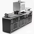Modern Black Metal Stove With Knobs Drawers Cabinet Doors And Worktop 3d model