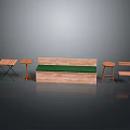 Modern Wooden Outdoor Chair With Green Cushion And Side Tables Benches Outdoor Seating Set