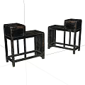 Two Dark Wooden Shelving Units With Open Design And Simple Structure 3d model