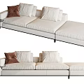 Modern White Three Seater Sofa With Brown White Cushions And Side Table 3d model