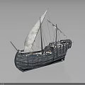 Classic Water Vessel With White Sails Wooden Hull And Detailed Masts Structure