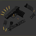Modern Black Tactical Pistol With Scope Magazines And Ammunition 3d model