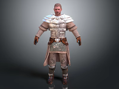 Detailed 3D Medieval Warrior Character With Metallic Armor Shoulder Plates And Leather Belt 3d model