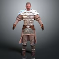 Detailed 3D Medieval Warrior Character With Metallic Armor Shoulder Plates And Leather Belt