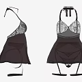 Black Women's Lingerie With Halter Neck Lace Details And Sheer Fabric Garter Straps