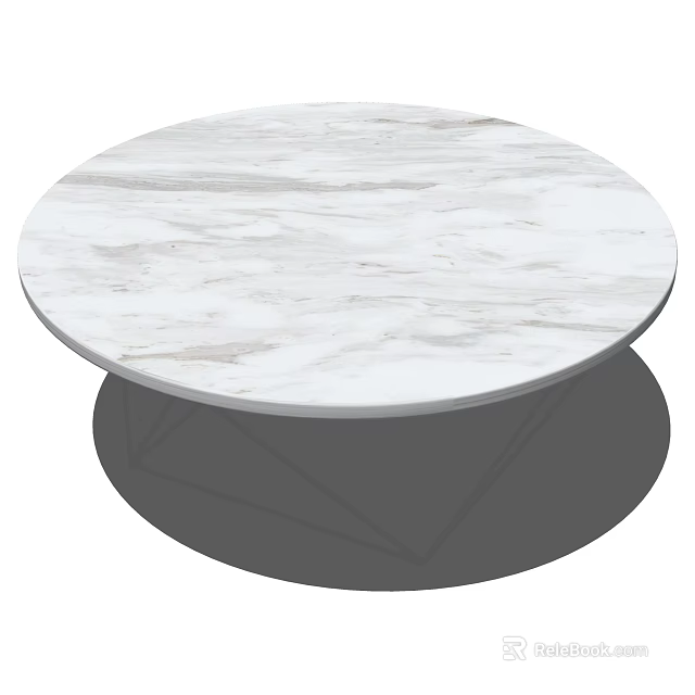 Stylish Round Coffee Table With White Marble Top And Geometric Metal Base 3d model 