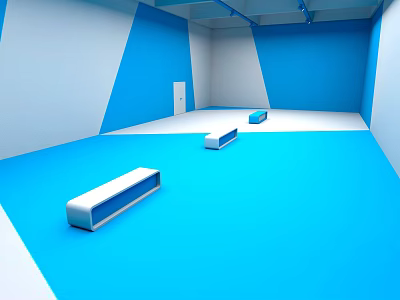 Stylish Modern Room Interior With Blue And White Geometric Walls And Rectangular Decor 3d model
