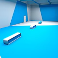 Stylish Modern Room Interior With Blue And White Geometric Walls And Rectangular Decor