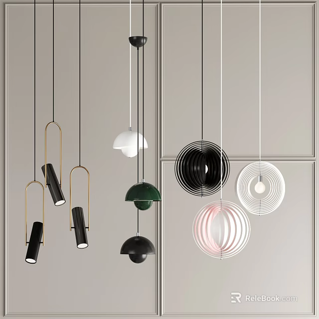 Modern Pendant Lights With Various Designs And Different Colors For Interior Decor 3d model