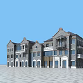 Classical Brick Building With Arched Windows Balconies And Paved Square Under Blue Sky 3d model