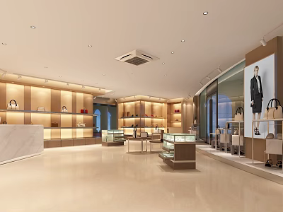 Modern Clothing Store Interior With Display Cases Counter Mannequins And Merchandise 3d model