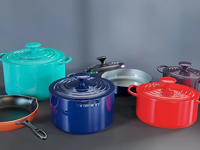 Colorful Cookware Set Including Various Pots Pans With Lids For Modern Kitchen Cooking 3d model