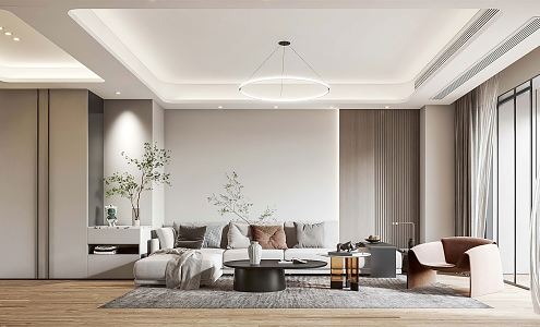 Modern living room combination sofa side table corner table TV background wall leisure chair minimalist 3d model